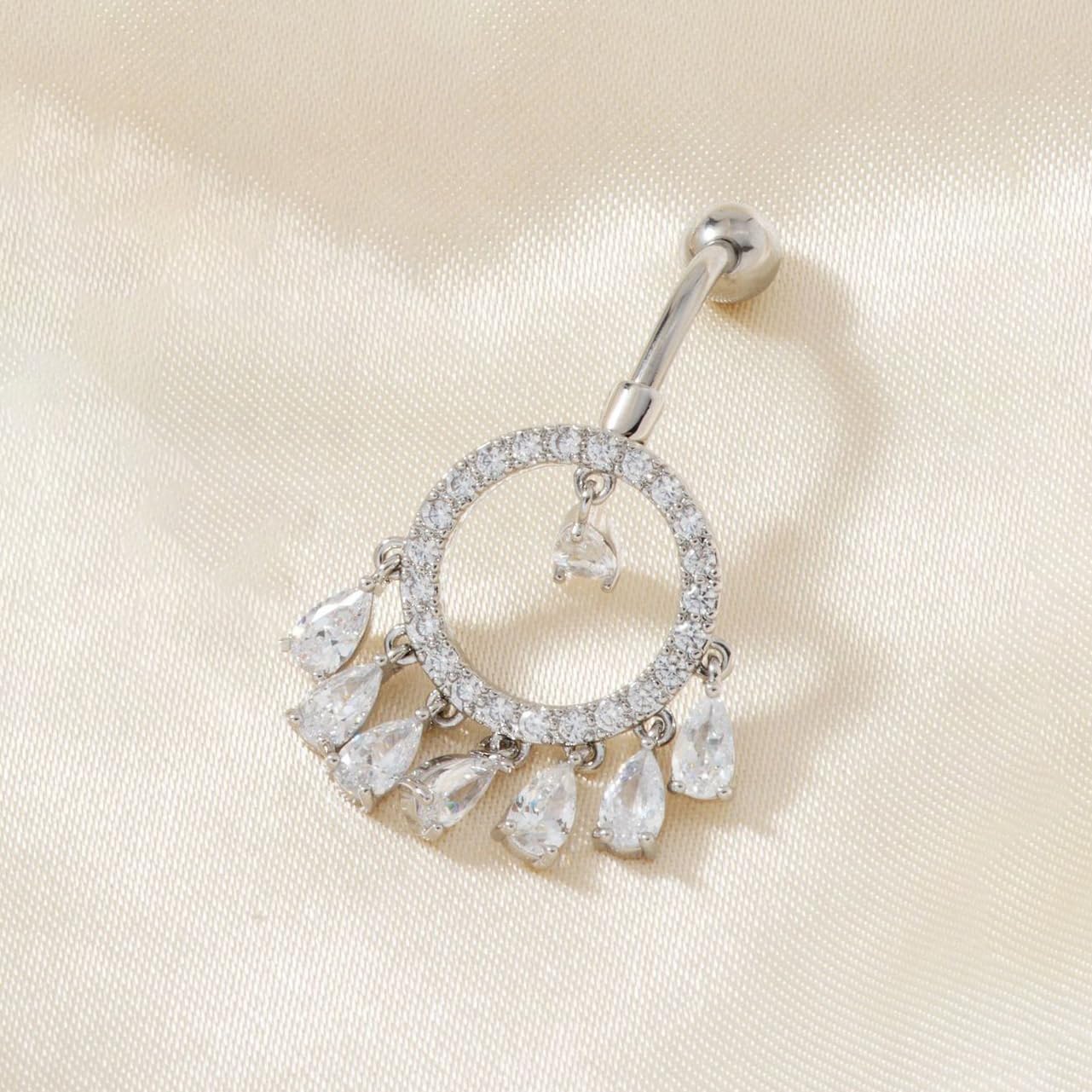 14G CZ Crystal Tassel Dangle Belly Button Rings for Women 316L Surgical Steel Belly Barbell Sparkling Cubic Zirconia Teardrop Round Dangling Belly Navel Ring Navel Piercing Jewelry - Image 5