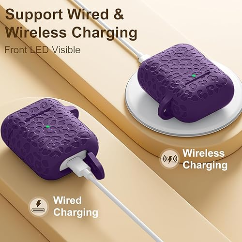Vista 42 de Funda para Airpods de 2ª y 1ª, silicona suave, leopardo, compatible con Apple AirPods de 2ª/1ª generación de carga con llavero, a prueba de golpes