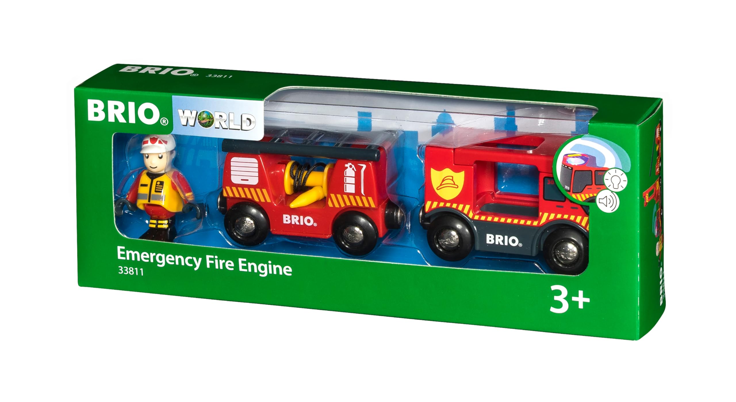 BRIO World Feuerwehr-Leiterfahrzeug - Spielzeug ab 3 Jahre | Mit Licht & Sound, BRIO Holzeisenbahn-Zubehör, Kleinkindspielzeug, Geschenk für Jungen und Mädchen