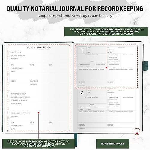 Miniatura 2 de molekaus Diario de notario, libro de notario, 7 x 9.5 pulgadas, libro de registro de notario con 236 entradas de registro, diario público notario de