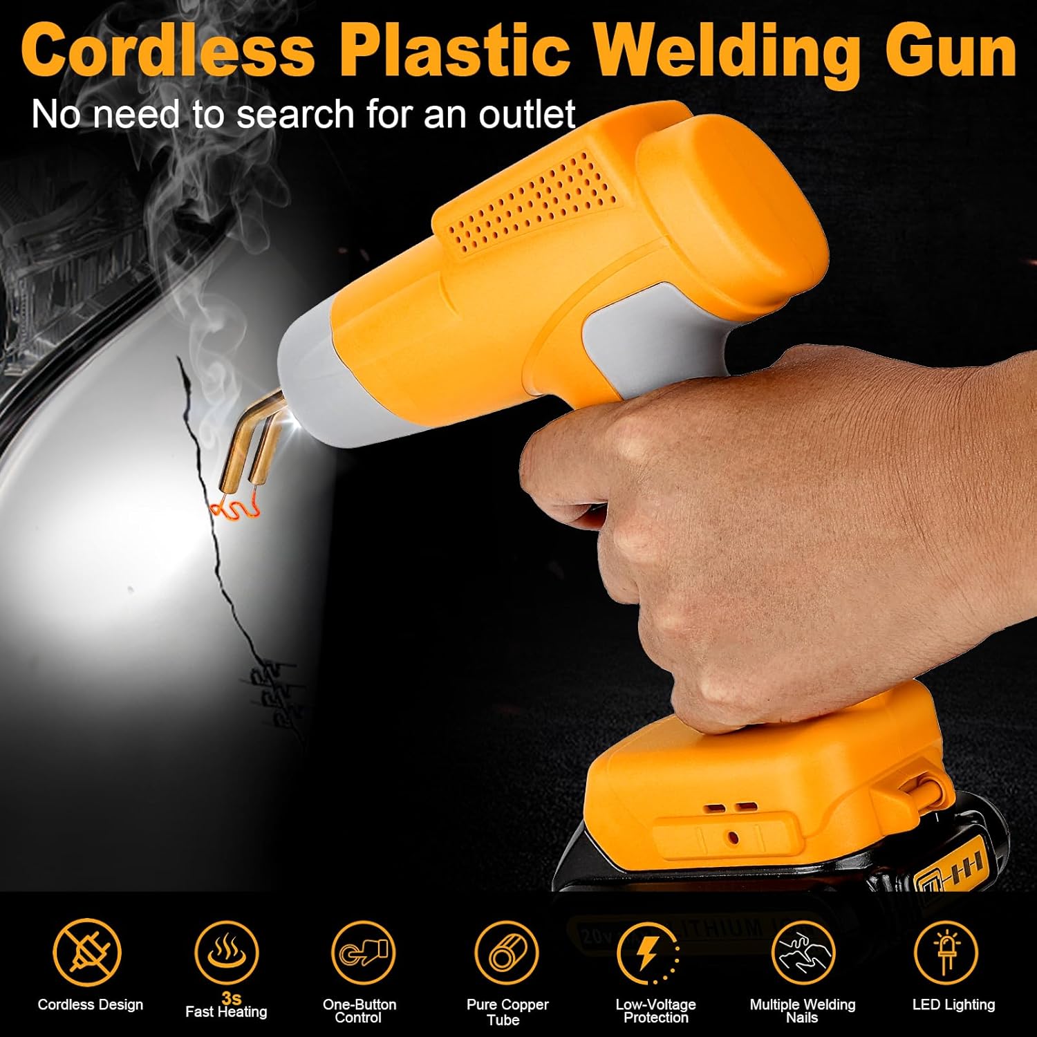 Cordless Plastic Welder Gun Compatible with Dewalt 20V Max Battery with 600PCs Hot Staples Plastic Welding Kit for Car Bumper and other plastic Repairing(No Battery)