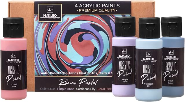 NAKLEO Acrylic Stencil Paints Set - 4 Colors (60ml, 2oz) - Rococo Pastel - Blue Purple Pink - Art Supplies DIY - Non-Toxic Water-Based Matte Wall Wood Canvas Paper Fabric Stone