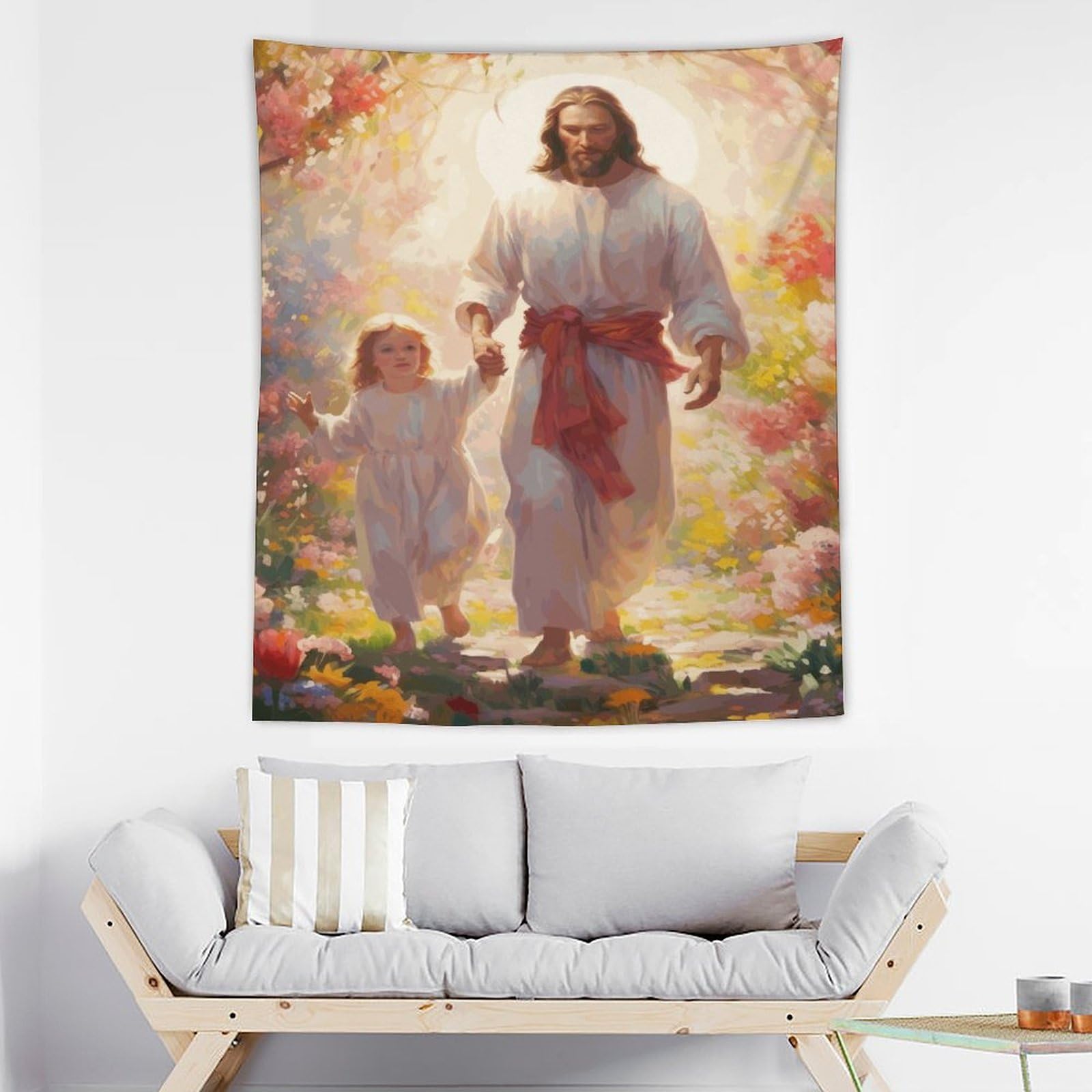 Amazon.com: Vendhui Juses and Girl in Flower Garden Tapestry