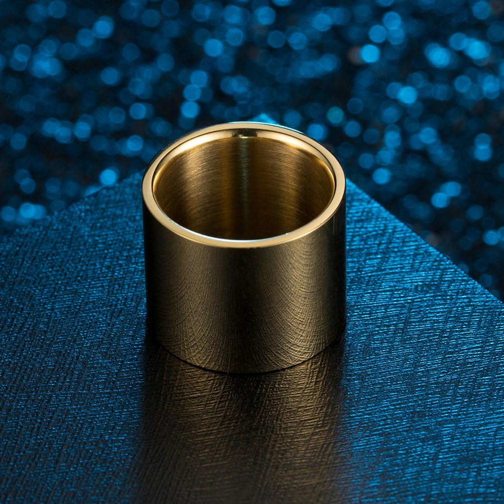 Mens Womens Stainless Steel 19mm/10mm Wide Ring Big Cool Plain Band Matte Finish Flat Top Silver, Gold, Black