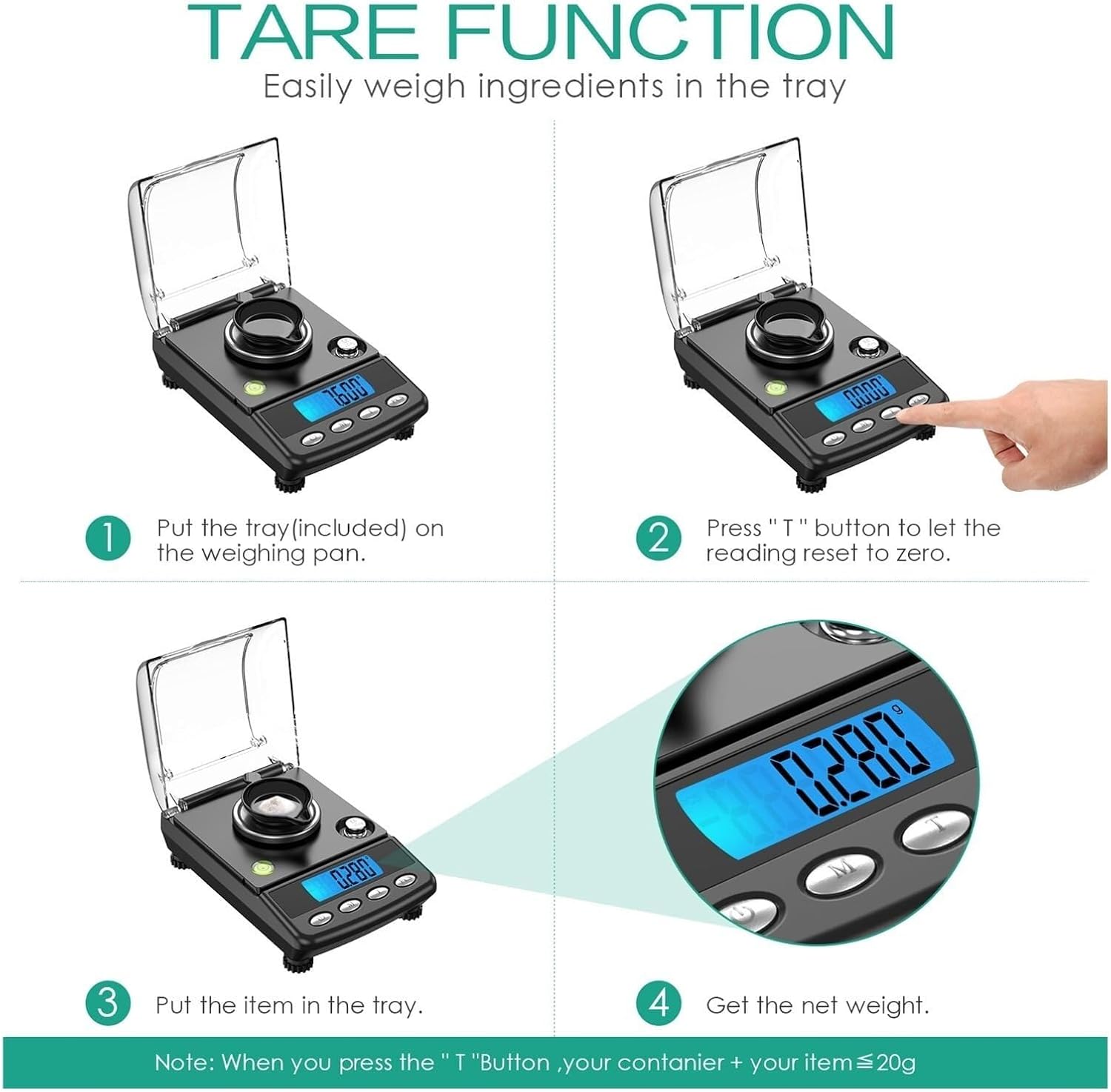 Precision 0.001g Digital Jewelry Scale, 50g Capacity USB Powered Electronic Mini Lab Balance with LCD Display and Tare Function