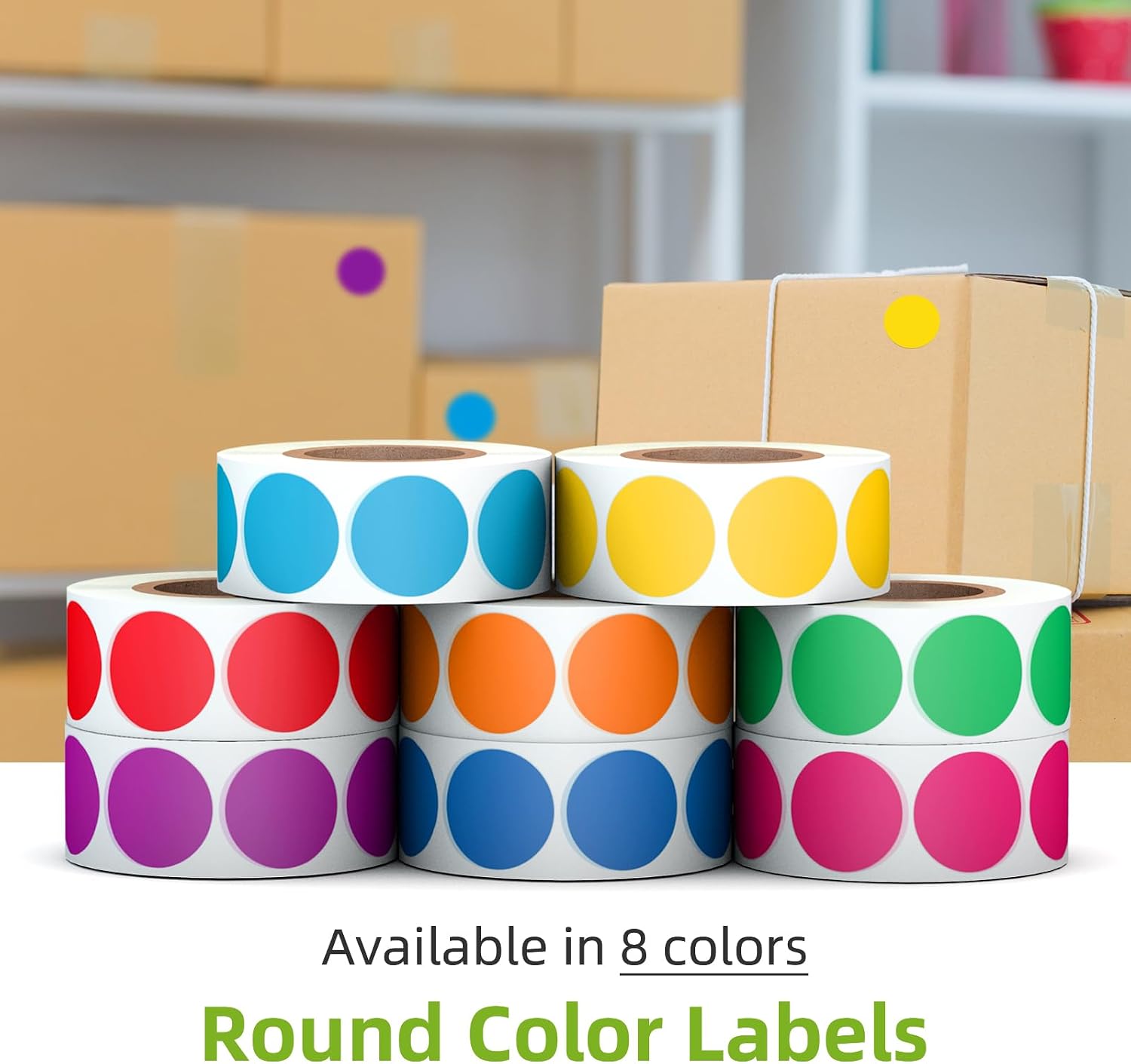 3/4" Round Color Coding Circle Dot Labels 4000 PCS Includes Bright Yellow Green Red Pink Orange Blue(8 Rolls,500 Labels/Roll) image 4