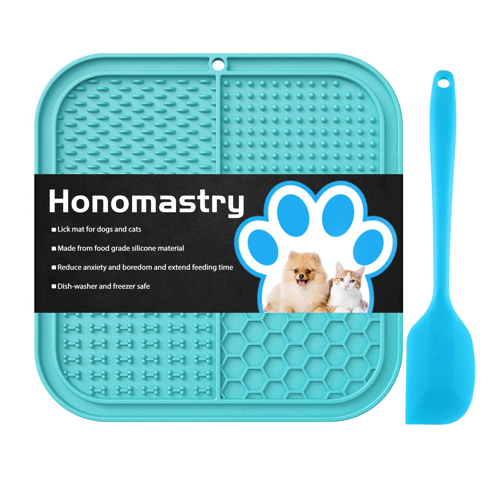 Honomastry Dog Licking Mat Slow Feeder for Dogs, Premium Lick Pad with Suction Cups for Dog Anxiety Relief, Slow Feeder Dog Bowls, Bathing, Grooming and Training (Teal Mat)