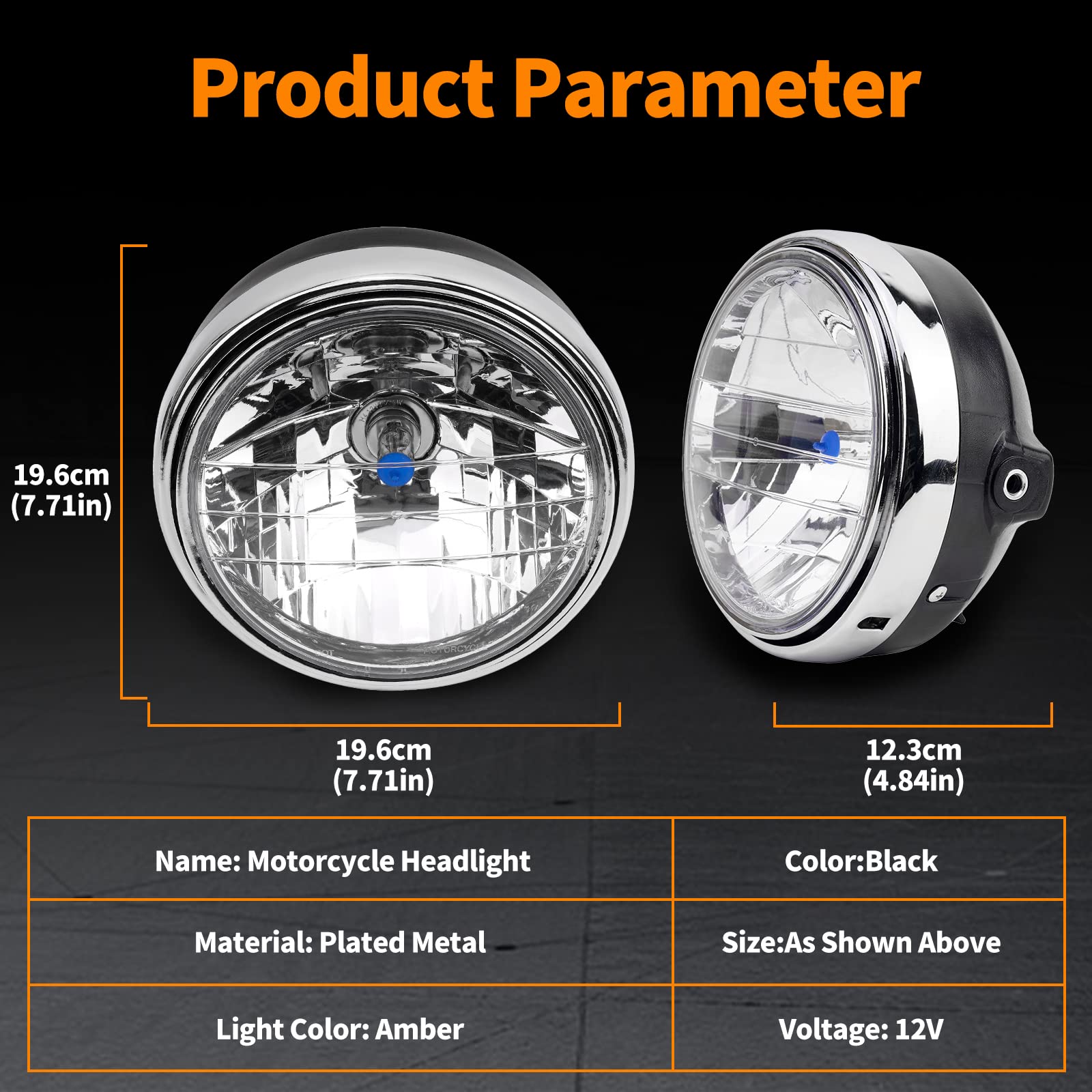 AHL Faro Alogeno Moto, Faro Retro Rotondo Cromato 12V Compatibile con SUZUKI GSX1400/SV650/SV1000/BANDIT GSF650/GSF 1200/GSF1250 / YAMAHA XJR400/XJR1200/XJR1300