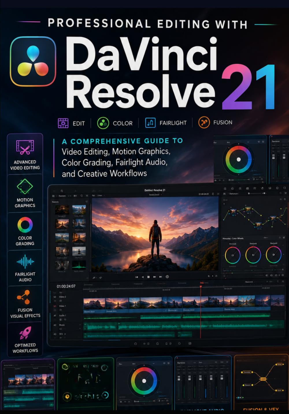 Professional Editing with DaVinci Resolve 21: A Comprehensive Guide to Video Editing, Motion Graphics, Color Grading, Fairlight Audio, and Creative Workflows