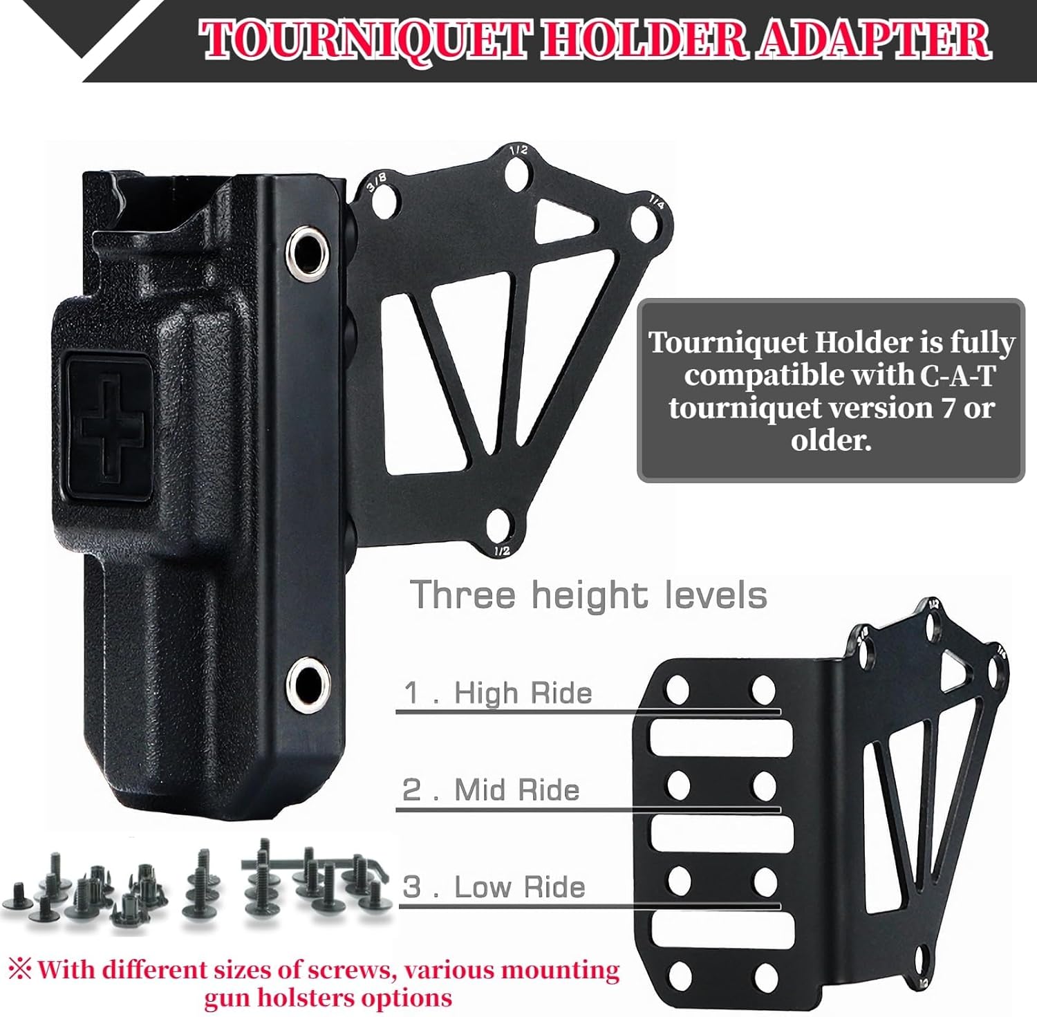 Tactical Holster Adapter Tourniquet Holder Mount, for Qls Quick Locking System Plate and Fork & Safari Holsters Standard 3-Hole Use