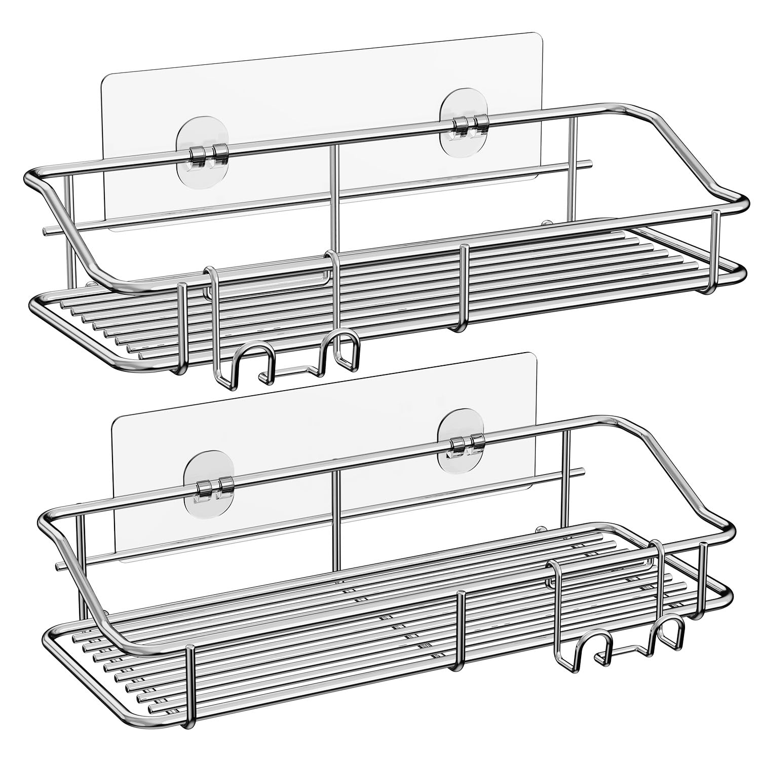 Nieifi Shower Caddy Shelf Storage Rack Adhesive Without Drilling Stainless Steel with Hooks for Washroom Lavatory Restroom Toilet