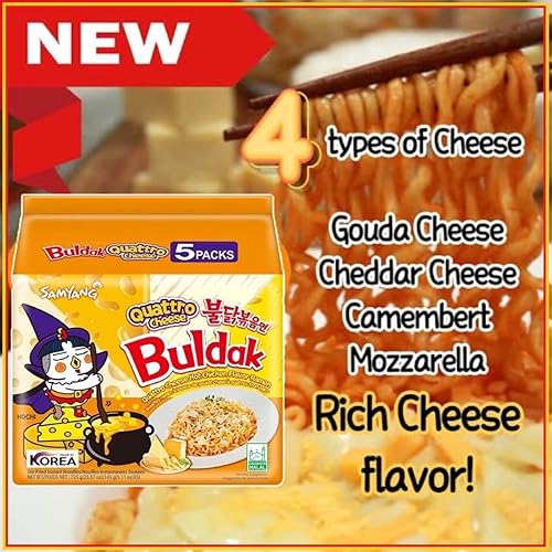 Miniatura 2 de COKOYAM Samyang Quattro Queso Caliente con sabor a pollo BULDAK Ramen 5 unidades 5.11 oz