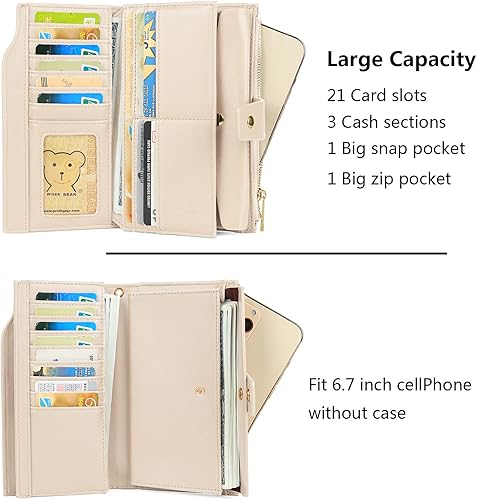 Miniatura 4 de Uromee Cartera de cuero vegano con bloqueo RFID para mujer, bolso grande para mujer, tarjetero, organizador de embrague