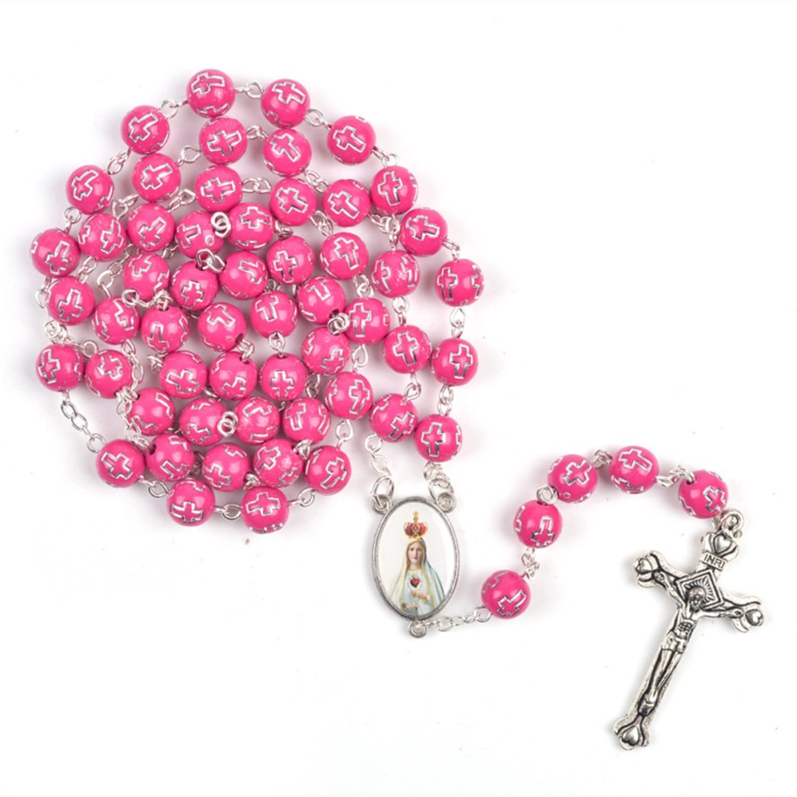 Chapelet catholique rose fait à la main en acrylique 8 mm, un artisanat religieux durable