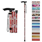 supregear Folding Cane, 5-Level Adjustable Height Walking Stick Lightweight Collapsible Portable Travel Cane with Wrist Strap and T Handle for Elderly Disabled Men Women, Red Floral