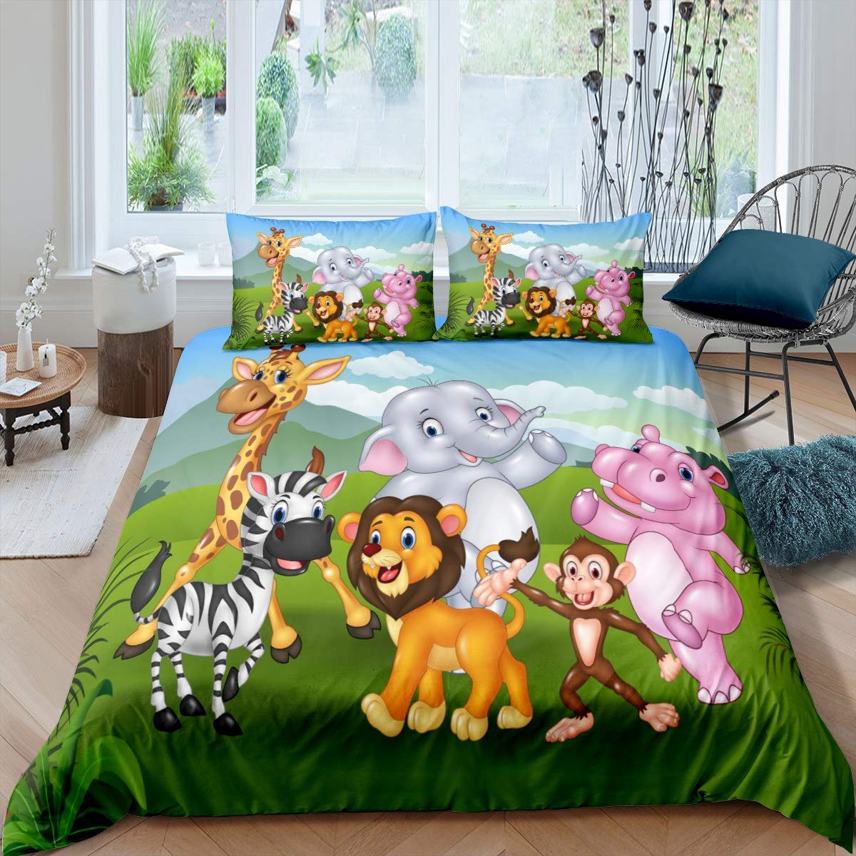 Housse de couette enfant hypoallergénique anti-acariens imprimé animaux de la jungle