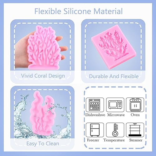 Miniatura 3 de Mujiang Moldes de silicona de algas marinas de coral, molde de fondant para decoración de pasteles, decoración de cupcakes, pasta de goma de mascar