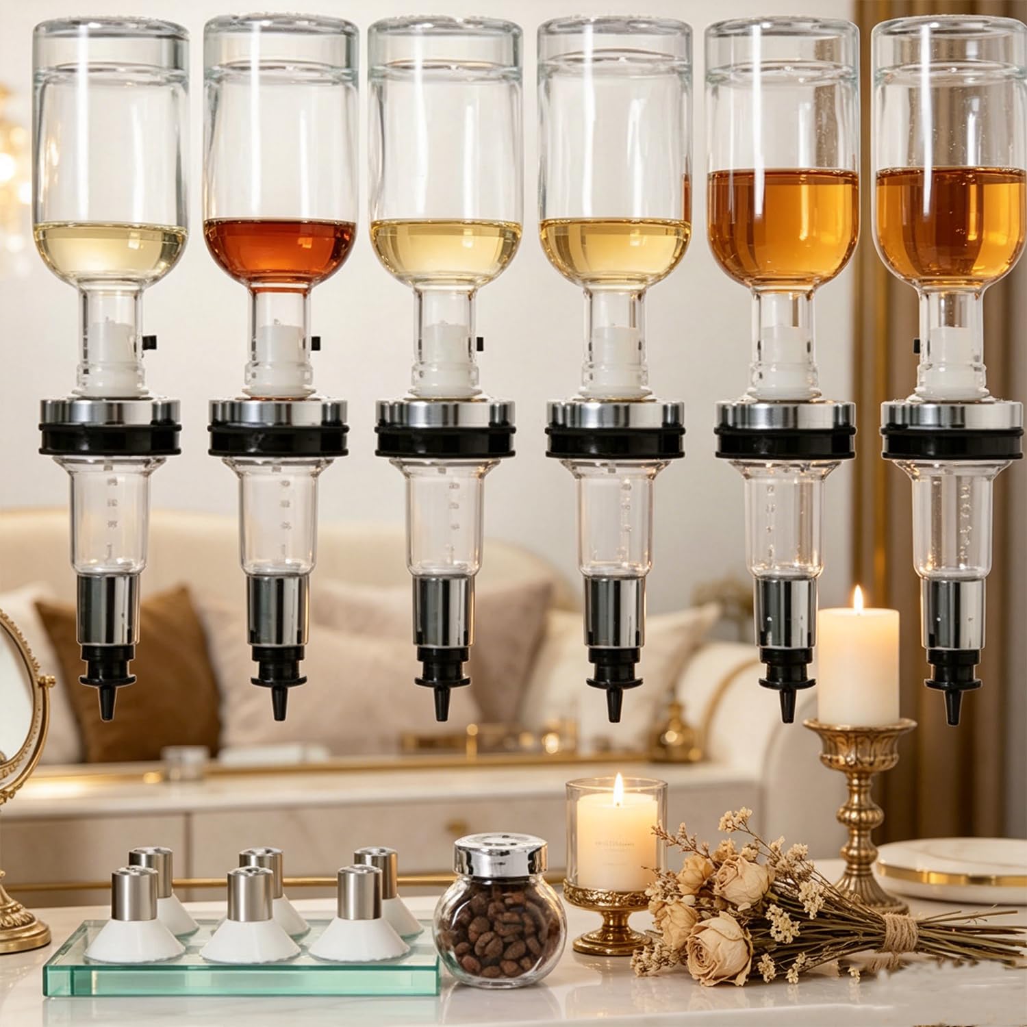 XueFulxion Heavy-duty commercial liquid rack with firm brackets to stop bottle sliding. Precise dosing control effectively reduces liquid waste,for perfume 6heads