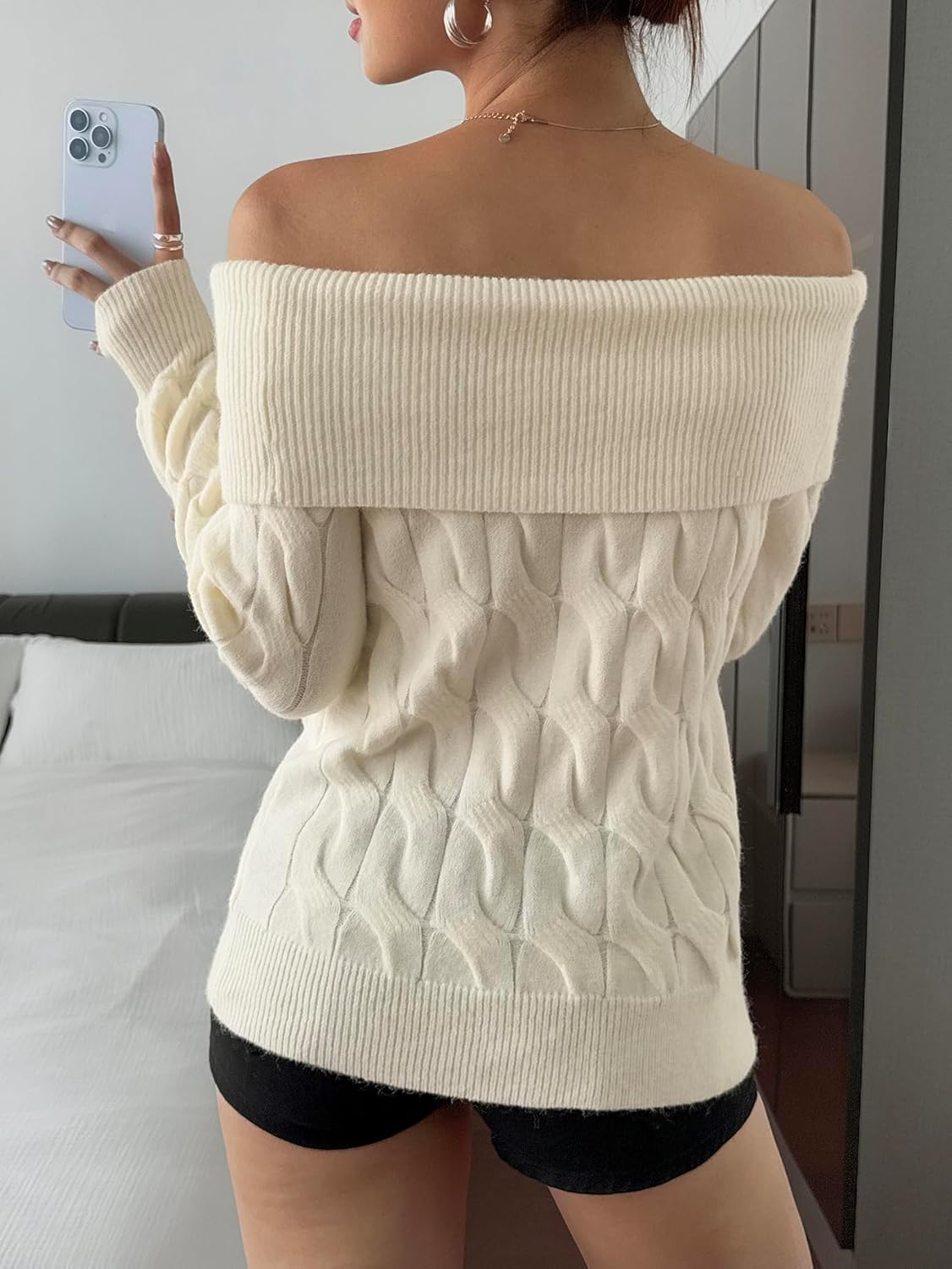 Women Off Shoulder Sweater Long Sleeve Chunky Cable Knit Pullover Tops Fall Winter Fashion Y2k Grunge Preppy Clothes - Image 6