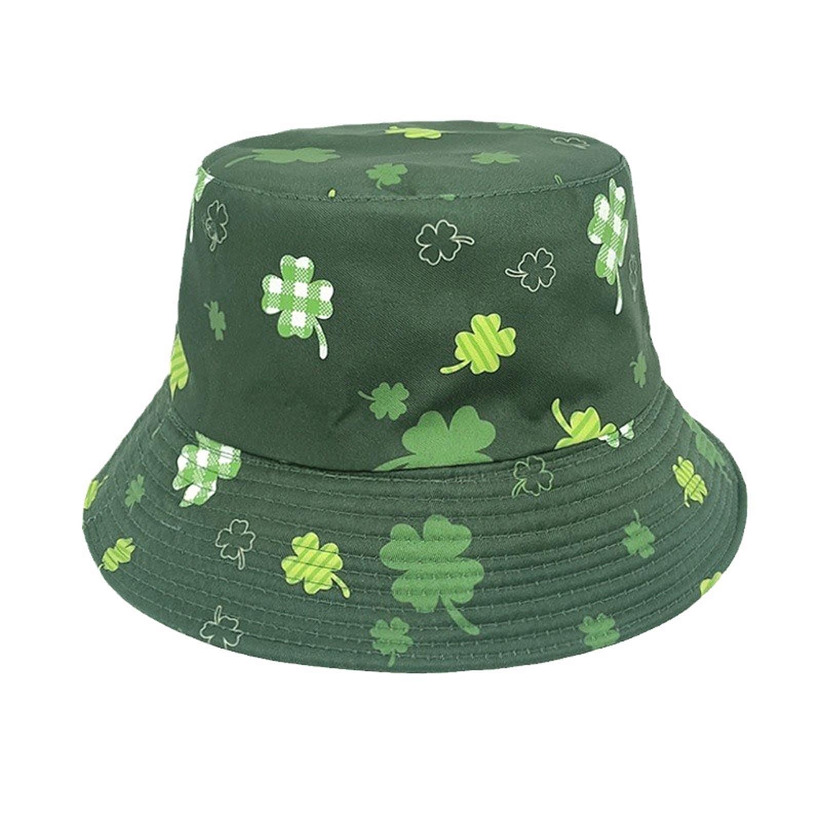 St. Patrick's Day Bucket Hat for Women and Men, Green Cap Ireland Shamrock Accessories Double-Sided Reversible Hats Lucky Clover Sun Caps Lightweight Fancy Dress Costume Accessory for Travel Party