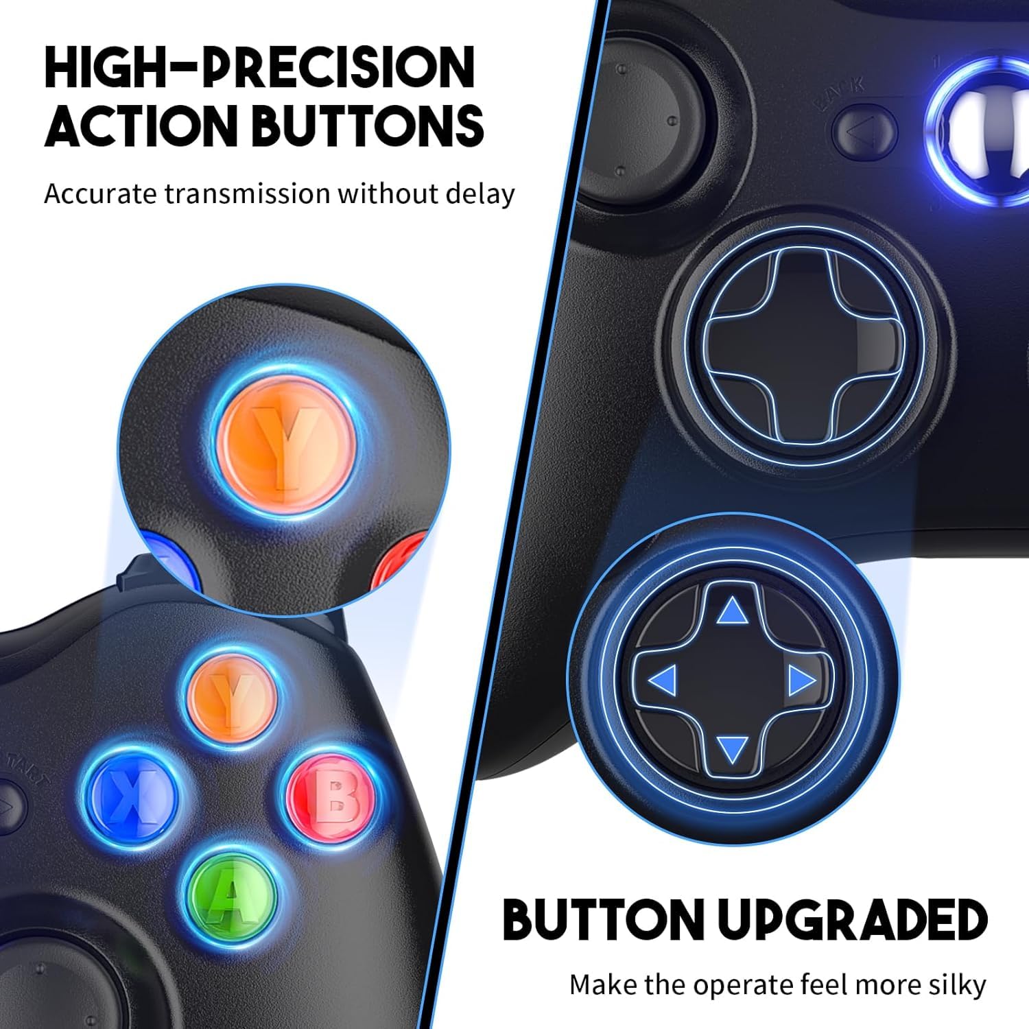 Bonacell Controller wireless per Xbox 360 Controller per PC con adattatore USB da 2,4 Ghz Design ergonomico e controller di gioco a doppia vibrazione per Xbox 360/Slim/Pc Windows 7/8/10