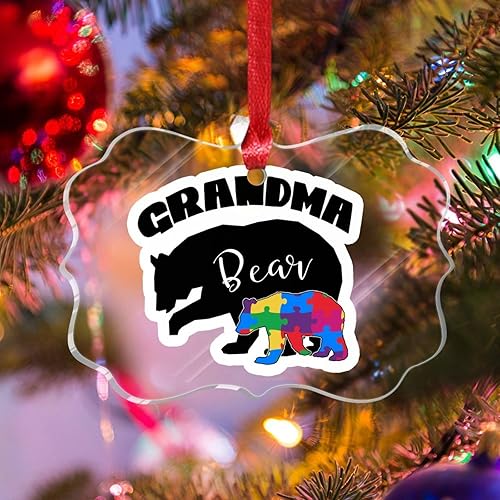 Miniatura 165 de Adorno de Navidad Mama Bear Novedad Acrílico Adornos de Navidad Mama Bear Autismo Rompecabezas Colorido Oso Navidad Colgante Ornamento Puzzle Piezas