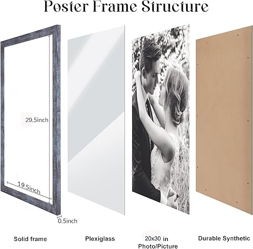 Vista 323 de Marco gris rústico de 18 x 24 pulgadas, marco para póster de 18 x 24 pulgadas, color gris envejecido, grande, retro, natural, 24 x 18 pulgadas