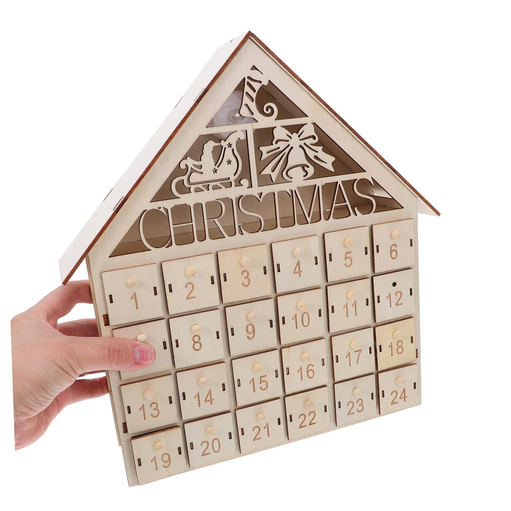Calendario de Adviento de Navidad de madera con cajones iluminados por LED, reutilizable, rústico, decoración de cuenta regresiva para la familia, bricolaje, festivo, cálido, Navidad, aldea