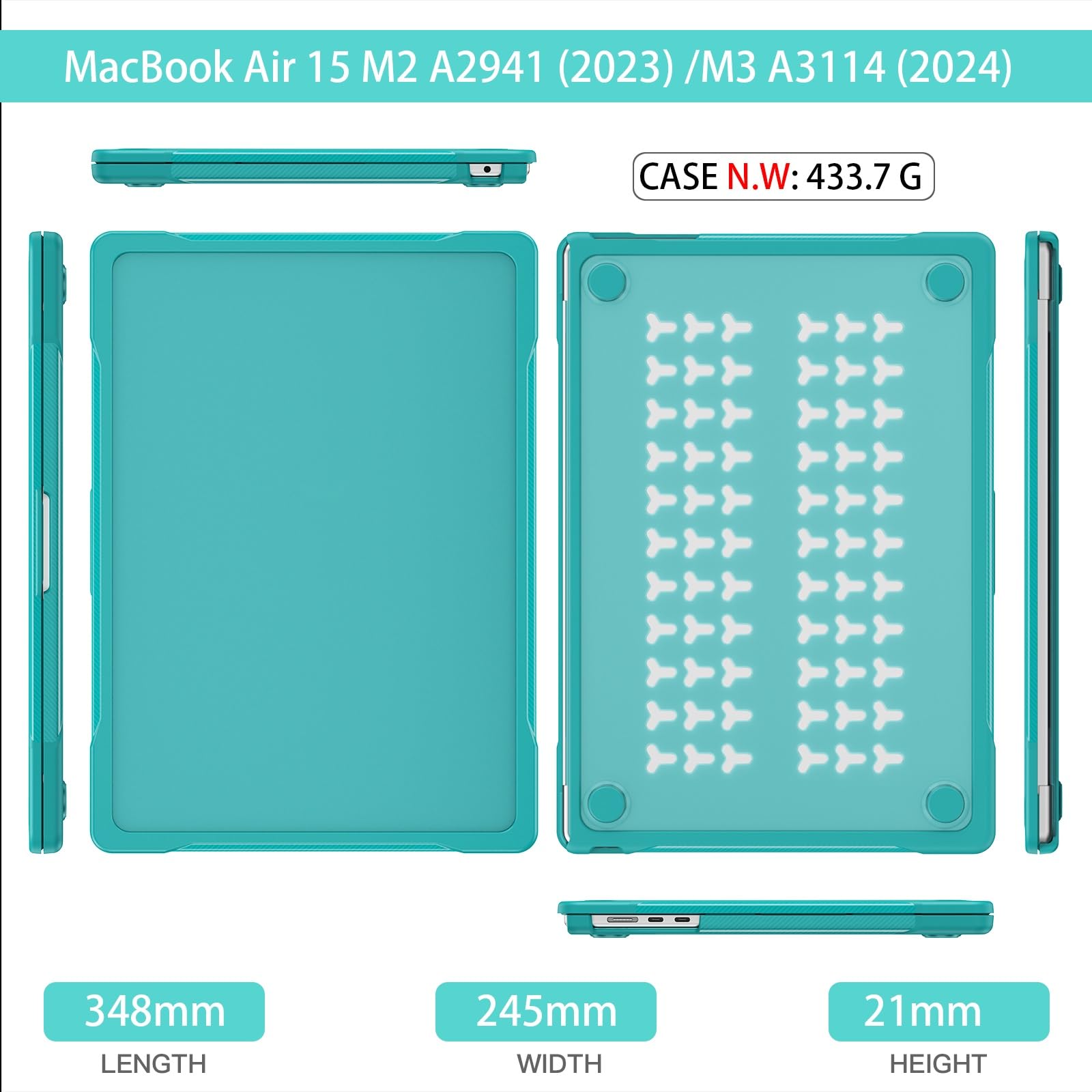 Custodia protettiva per tablet PC compatibile con MacBook Air 15 pollici Custodia 2023 2024 Release M3 A3114 M2 A2941, custodia protettiva rigida a doppio strato in TPU compatibile con MacBook Air 15"