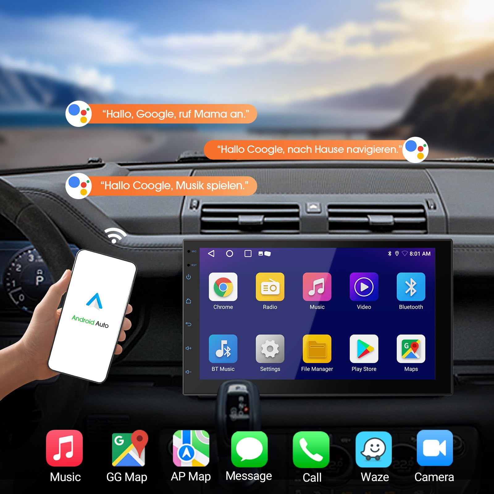 Haudio 2 Din Autoradio mit Kabellosem CarPlay & Android Auto, 7 Zoll Touchscreen Autoradio mit Mirror Link,GPS,Sprachsteuerung, SWC/FM/RDS, 25 Sets UI passend für alle Autos, Ohne Rückfahrkamera 2+32G