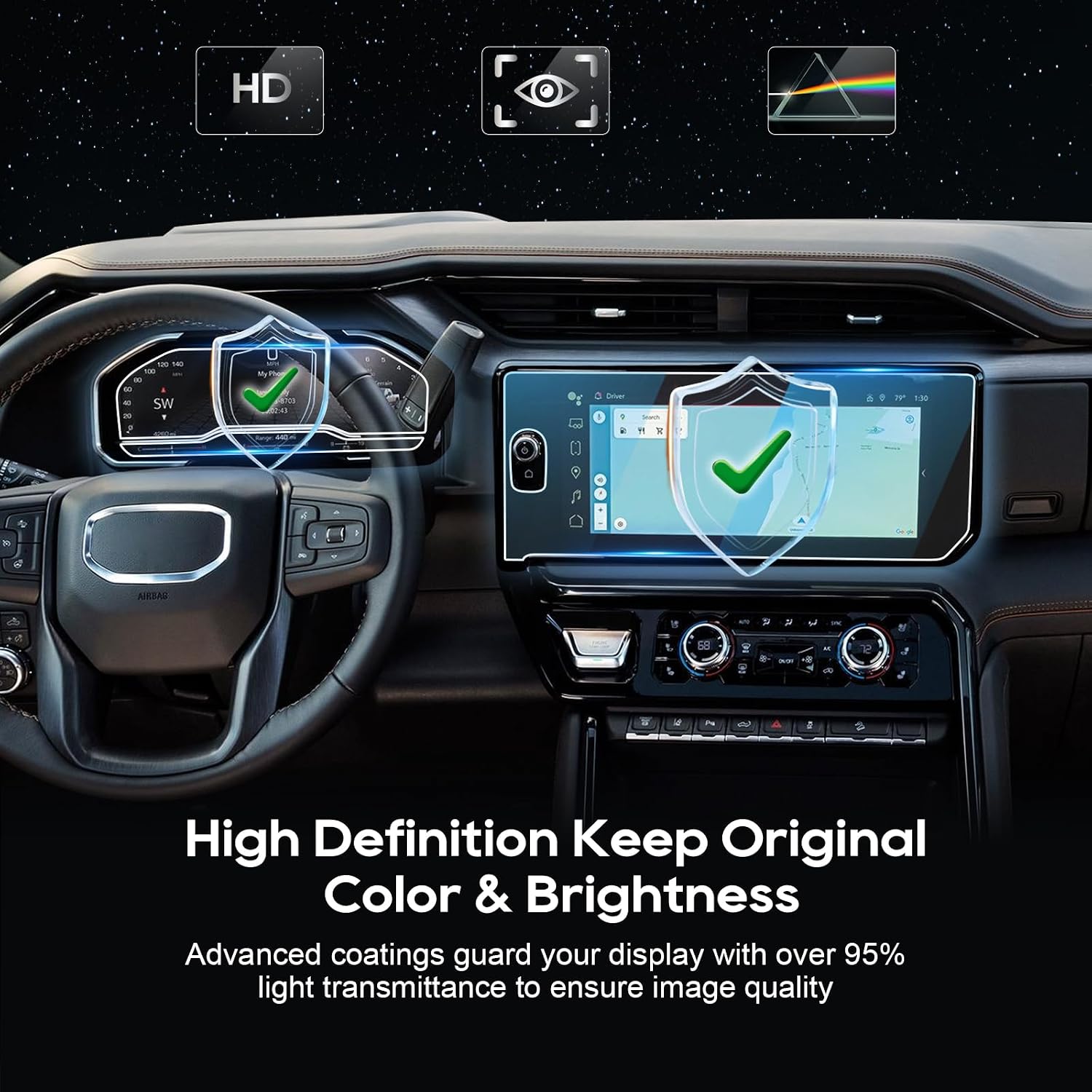 For 2025 2026 GMC Sierra Screen Protector-(3PCS)2022-2026 Sierra 1500& 2024-2026 Sierra 2500HD 3500HD (AT4/AT4X/Denali/Denali Ultimate) (Buttons on the Screen) Navi+Dash Touchscreen [HD Glass]