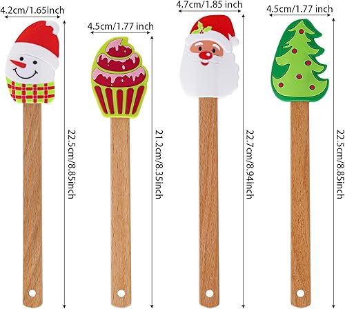 Miniatura 2 de 4 espátulas de silicona de Navidad con mango de madera, espátula de pastel de Navidad, muñeco de nieve, árbol de Navidad, patrón de Papá Noel,
