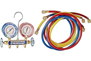 YELLOW JACKET 42004 Series 41 Manifold with 3-1/8" Gauges Complete with 3...