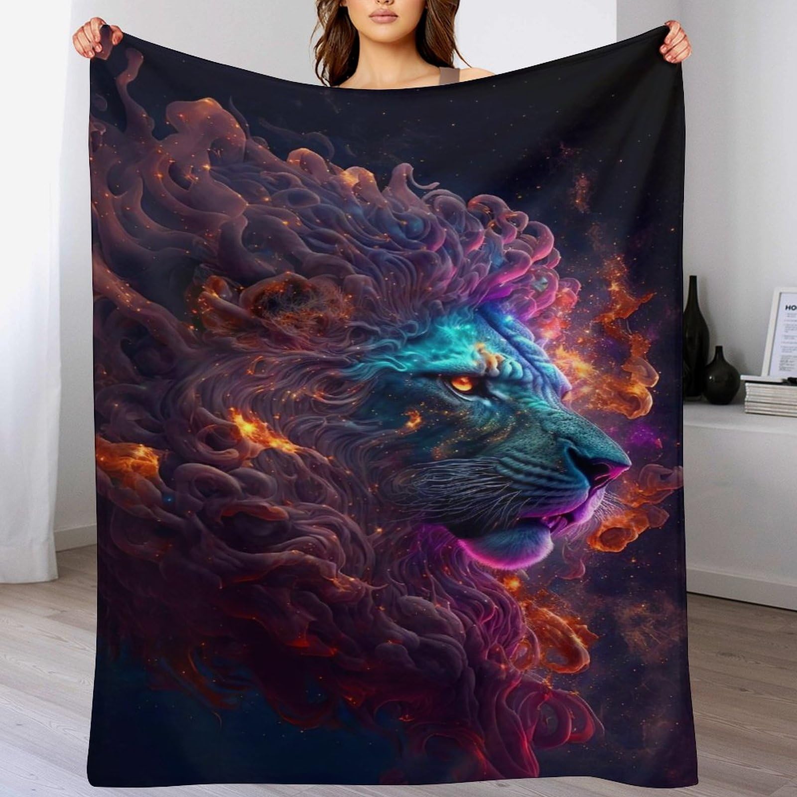 Couvertures lit lion plaid canape chaud flannel couche douce 130x150
