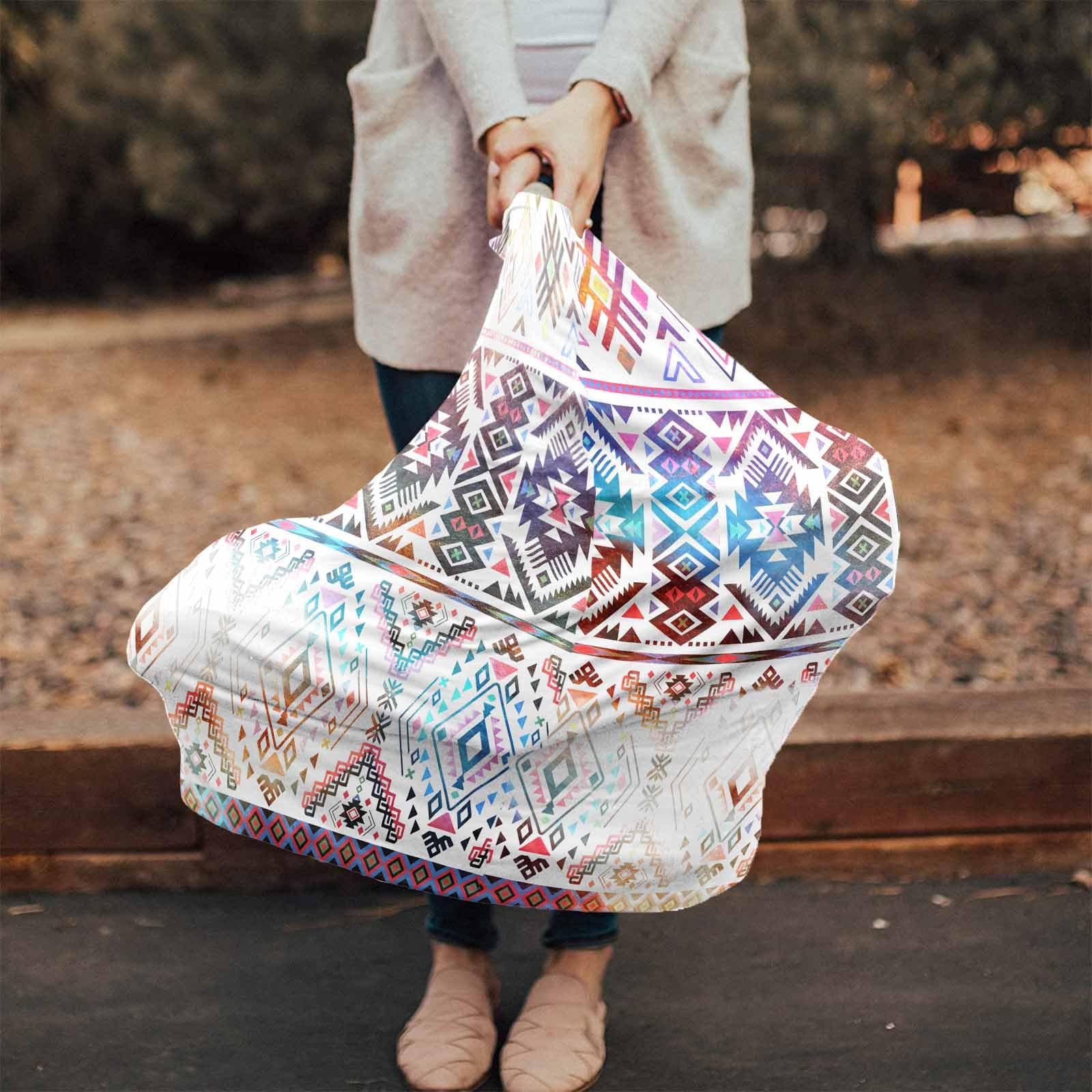 Nursing Cover for Breastfeeding Scarf, Abstract Red Black Yellow Geometric Baby Car Covers Super Soft Multi Use for Canopy Shopping Cart Cover Blanket Stroller Cover