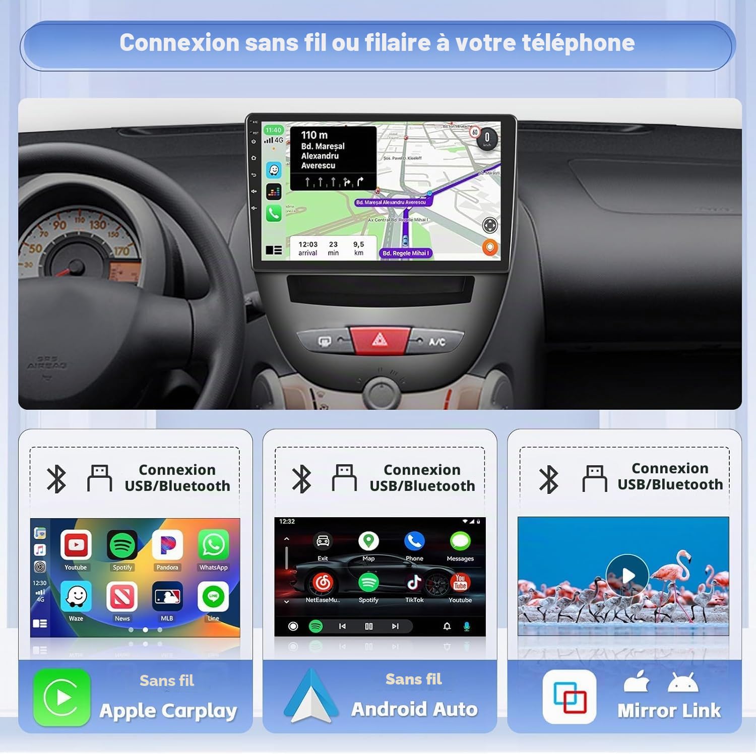 Hikity 8 Core 4+64GB Android 15 Radio Autoradio pour Toyota Aygo (2004-2014)/Peugeot 107(2009-2015)/Citroen C1(2005-2014) sans Fil CarPlay Android Auto 10.1" Ecran Mirror Link GPS BT FM RDS WiFi DSP