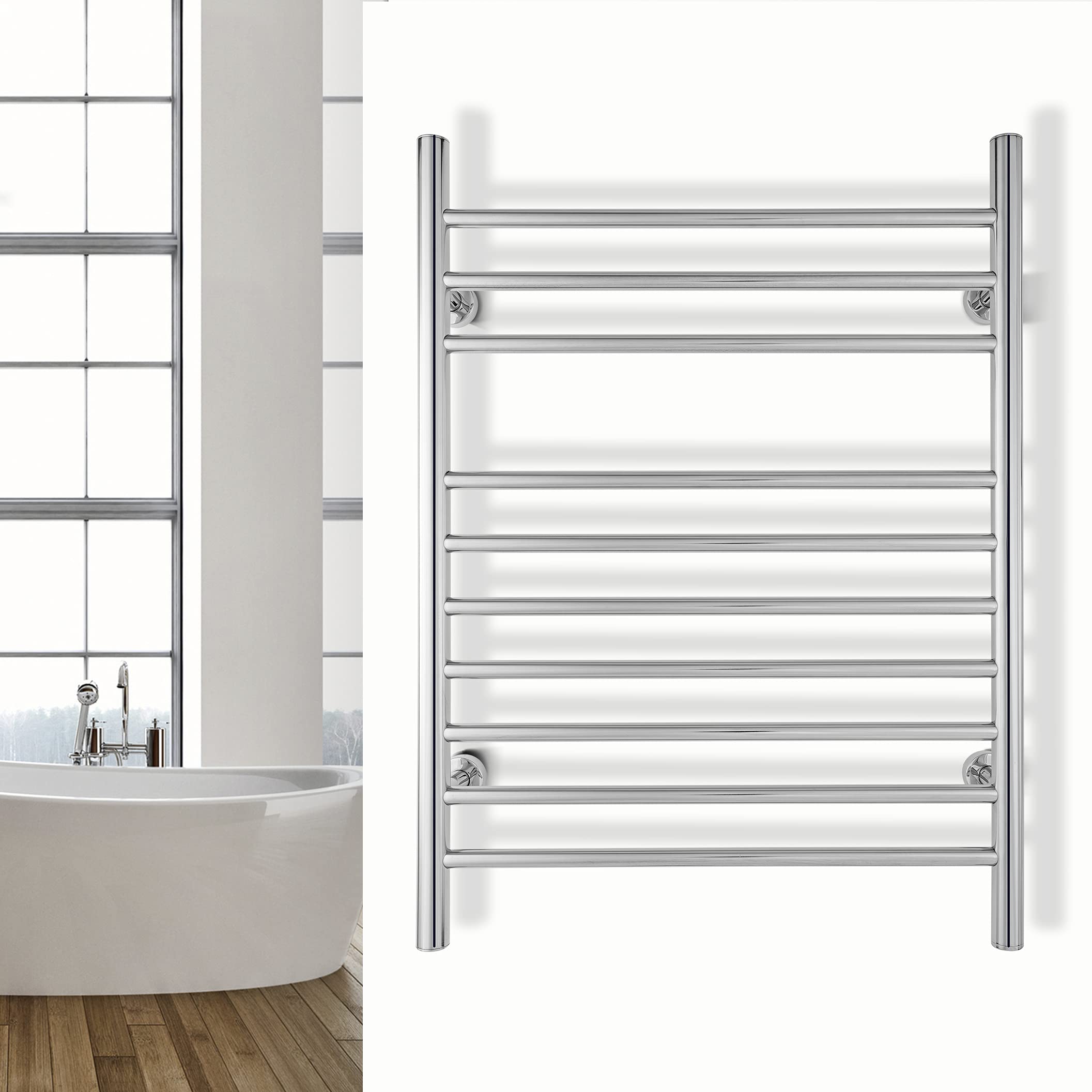 Toallero calefactado «WarmlyYours Infinity», 10 Barras, Acero Pulido | Calentador eléctrico de toallas de pared, 150 W, 10 barras calefactoras para toallas y albornoces, instalación con cableado