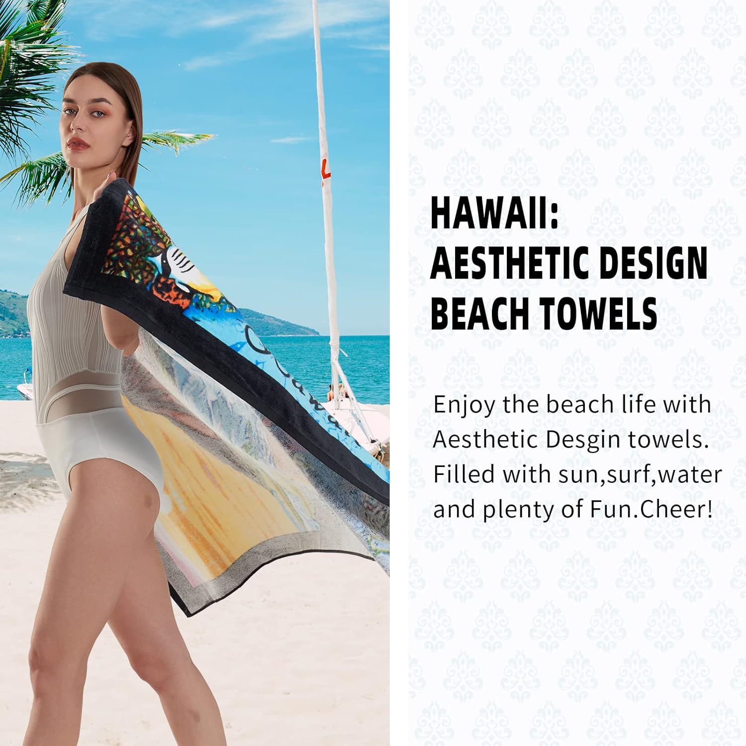 Oversized Beach Towel Cotton, Extra Large 40"X70" Thick Pool Towel High Absorbent, XL Soft Plush Beach Towels for Adults Mens Women - Image 3