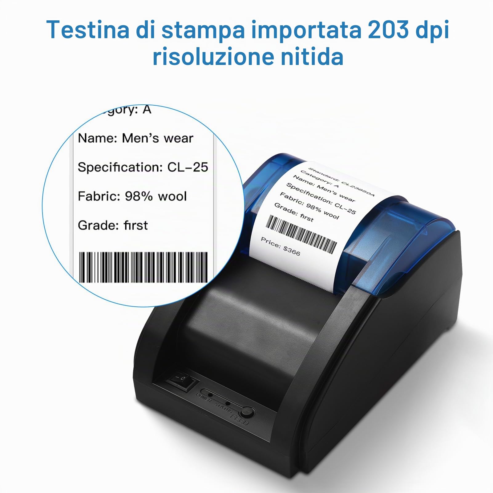 Stampante per ricevute desktop da 58 mm, stampa termica diretta compatibile con Android/iOS/Windows, supporta ESC/POS per la spedizione, ristorante, cucina, supermercato, casa,