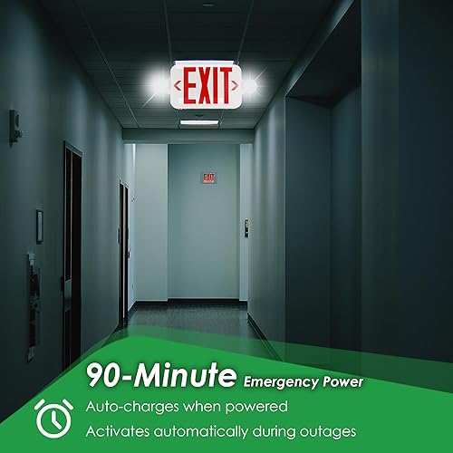 Miniatura 3 de Gruenlich Combo de señal de salida LED con luces de emergencia, cabezales ajustables y doble cara, respaldo de batería, calificación UL 924, CA