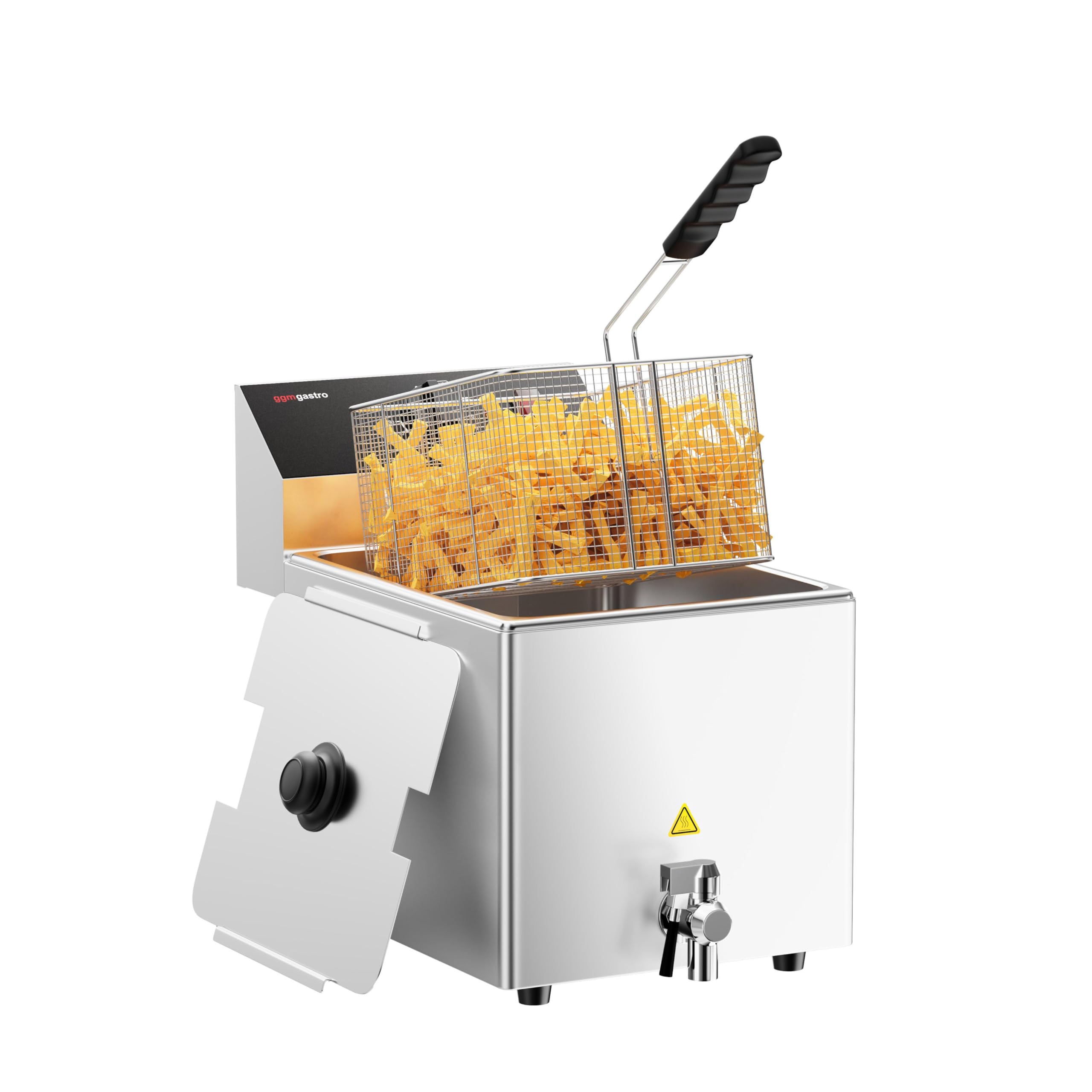 GGM Gastro Elektro-Fritteuse 12L 3,25kW mit Ablasshahn | Robuste Edelstahlkonstruktion, zeitsparende Reinigung, einfaches Öl-Management, sofort betriebsbereit, sicher im Betrieb