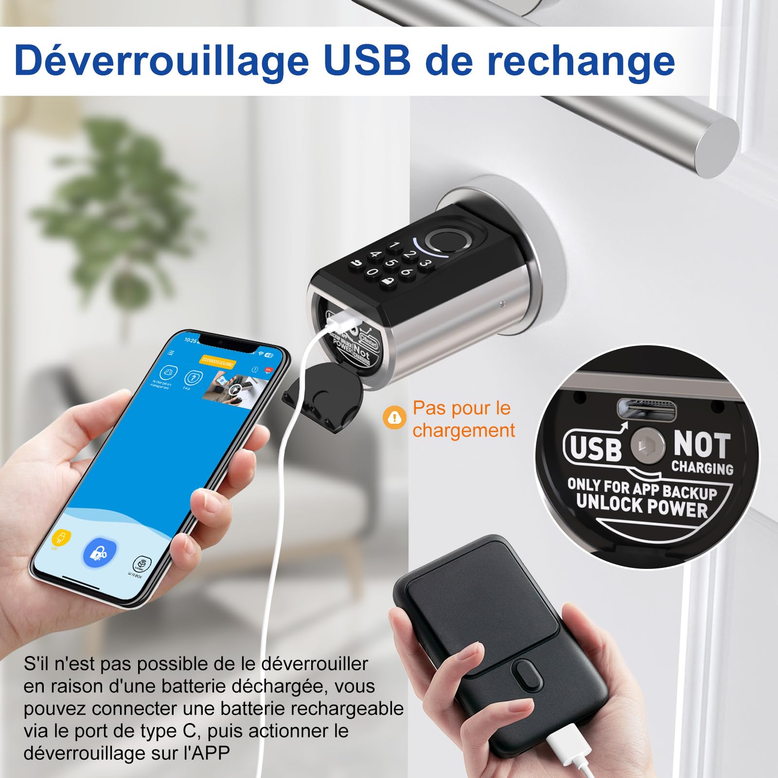 RUILON ToucA51 Serrure connectée à code 30x30 - Cylindre empreinte digitale | Serrure biometrique IP65 avec 3 cartes RFID, portes 30-75 mm, Facile à installer, Maison Chambre, Clavier rétroéclairé
