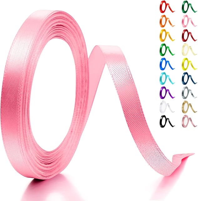 Artcut Ribbon, Pink Ribbon, 10MM × 22M Ribbons for Crafting, Ribbon for Gift Wrapping, Ribbon for Balloons, Sewing, Hair Ribbon, Satin Ribbon, Coloured Ribbon for Party, Wedding, Valentine's Day