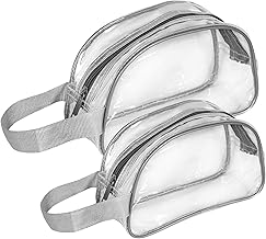 TULMAN Pvc Designer Transparent Travel Cosmetic Makeup Jewellery Accessories Organizers Pouch Zippered Toiletry Bag with Handle for Men & Women -Transparent Grey Border(21x7x12 CM)