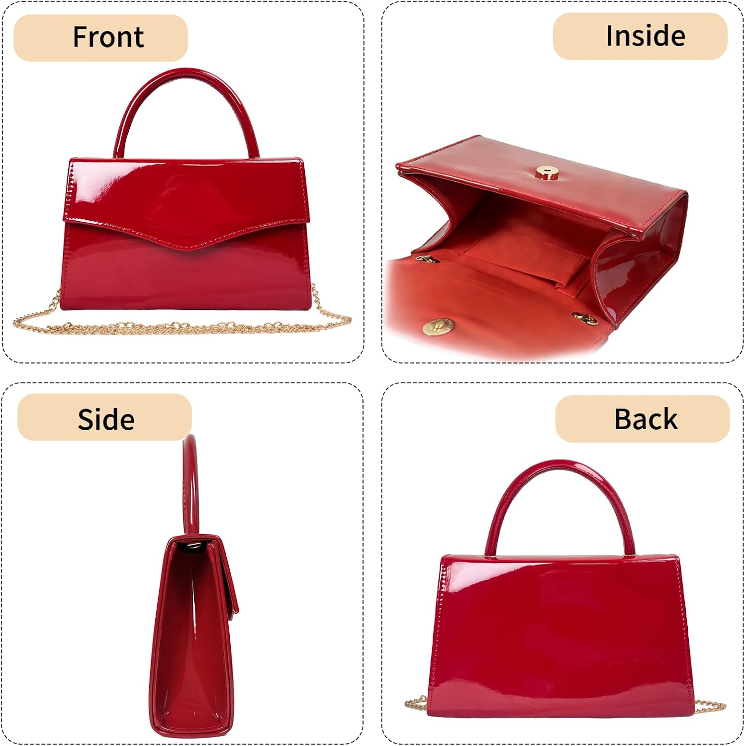Leather Women's Evening Bag Glitter Clutches Party Clutch Bridal Purses Cocktail Prom Handbags with Patent