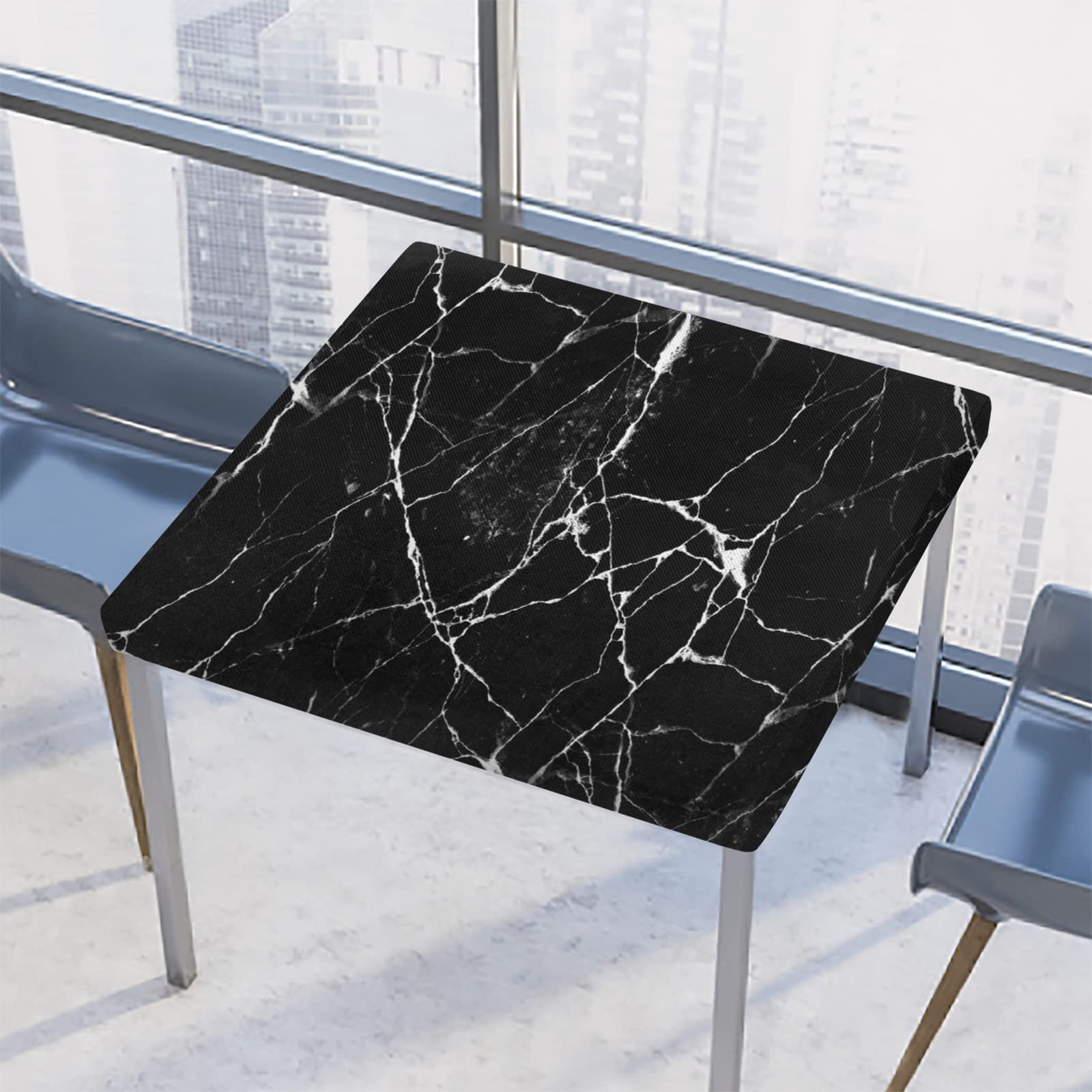 AUUXVA Marble Square Tablecloth with Elastic Edge,Chic Black Marble Fitted Table Cloth Waterproof Wipeable Square Table Cover for Dining Kitchen Party Indoor Outdoor Patio Table 34x34 Inch