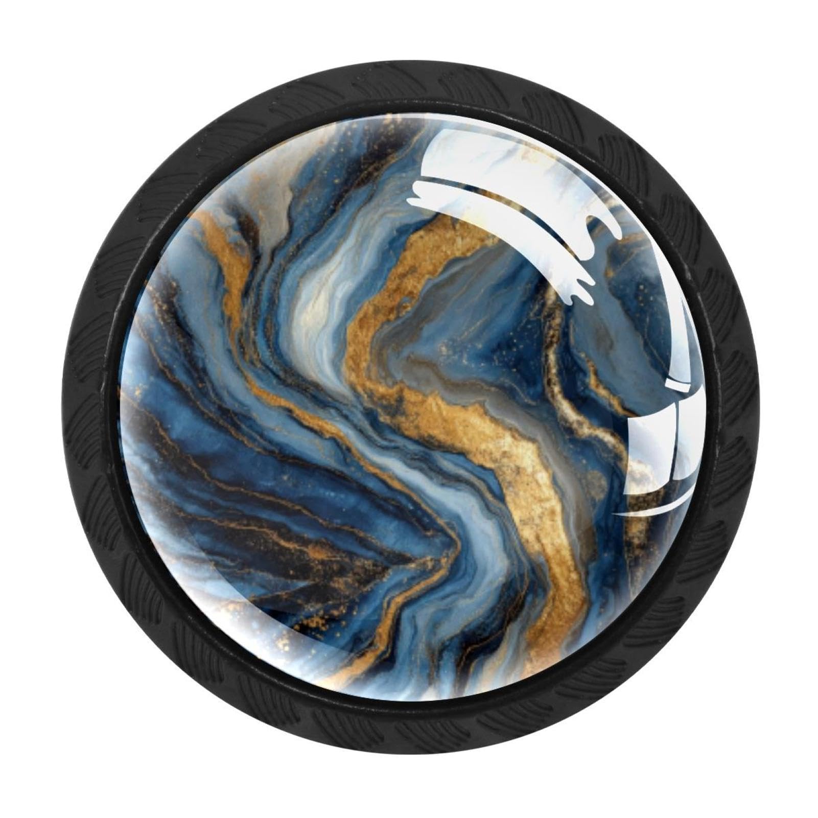 CHENZZZZ 4 Pack Abstract Blue Gold Marble Kitchen Cabinet Knobs Drawer Knobs Dresser Knobs Matte Black Zinc Knobs Drawer Pulls Door Knobs Dresser Drawer Handles Knobs for Dresser Drawers
