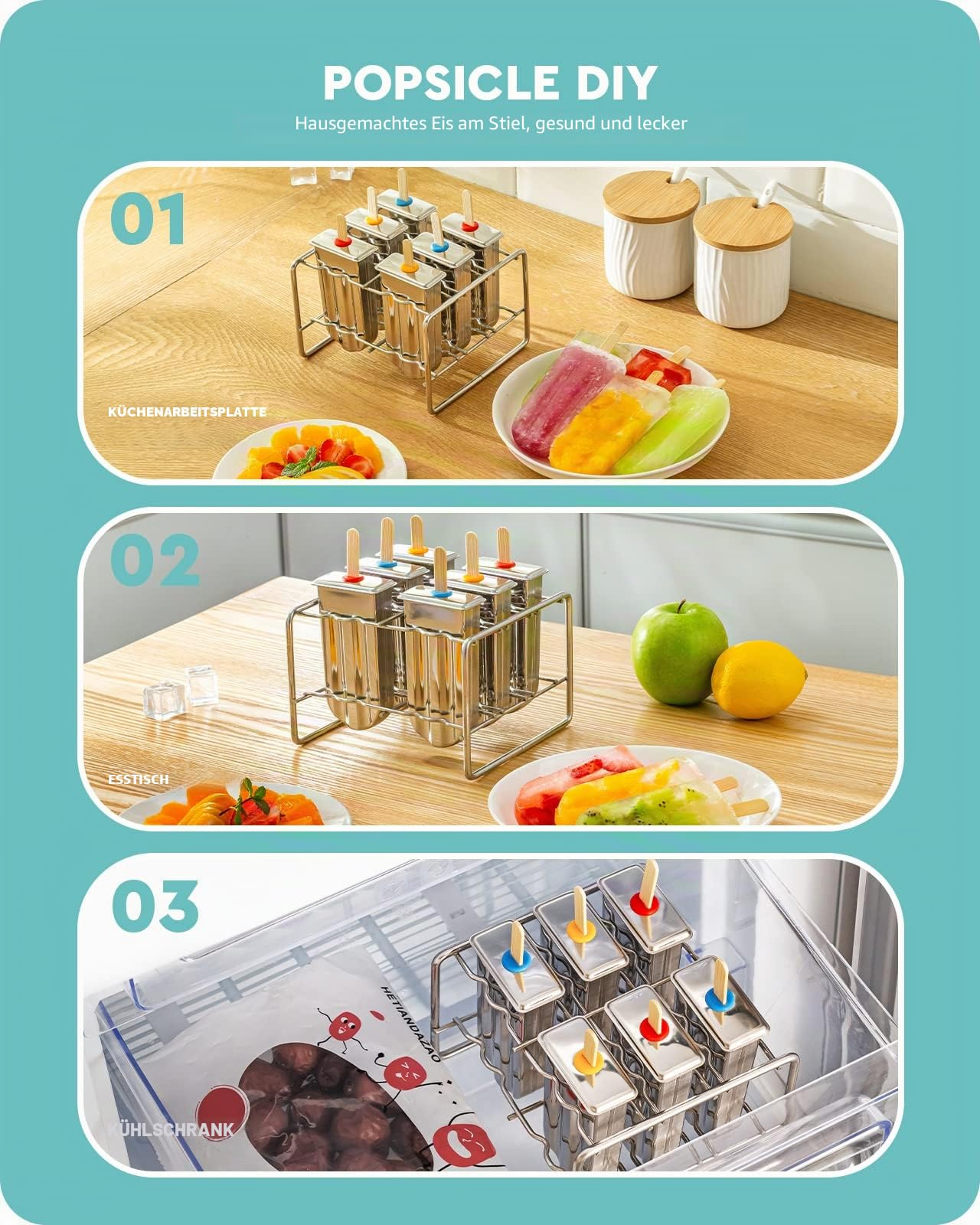 Baffect® Edelstahl Popsicle Form mit Stick Holder Eiscreme Form von 6 (Runden)