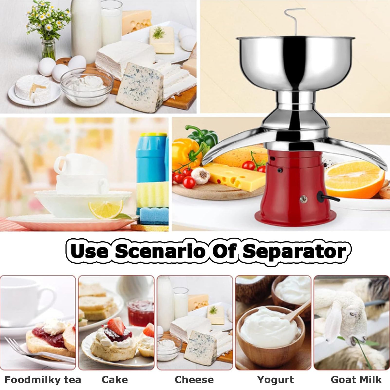 Espumador de leche, separador de crema de leche eléctrico, de aleación de aluminio para uso doméstico, eficiente para el procesamiento de leche de cabra y vaca.