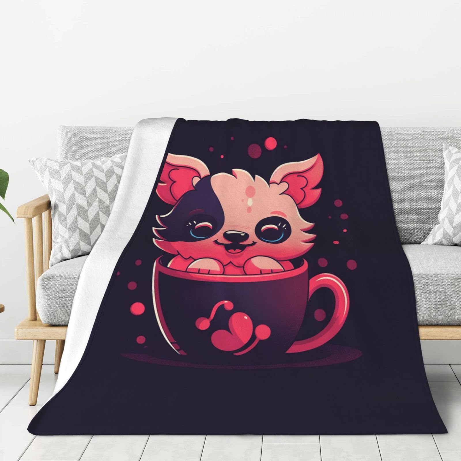 Plaid en flanelle pour lit doux chaud et léger motif chien mignon